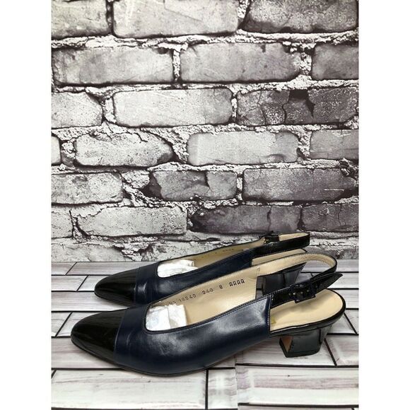 Salvatore Ferragamo Blue Leather Cap Toe Slingback Pumps Heels Women Sz 8AAAA US - Picture 8 of 16